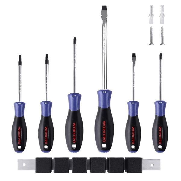 WORKPRO 6-Piece Magnetic Screwdrivers Set with Organizer,Flat HeadSlottedPhillipsTorx Screwdriver Tools Set,Chrome Plating CR-V Shanks, Non-Slip Handle